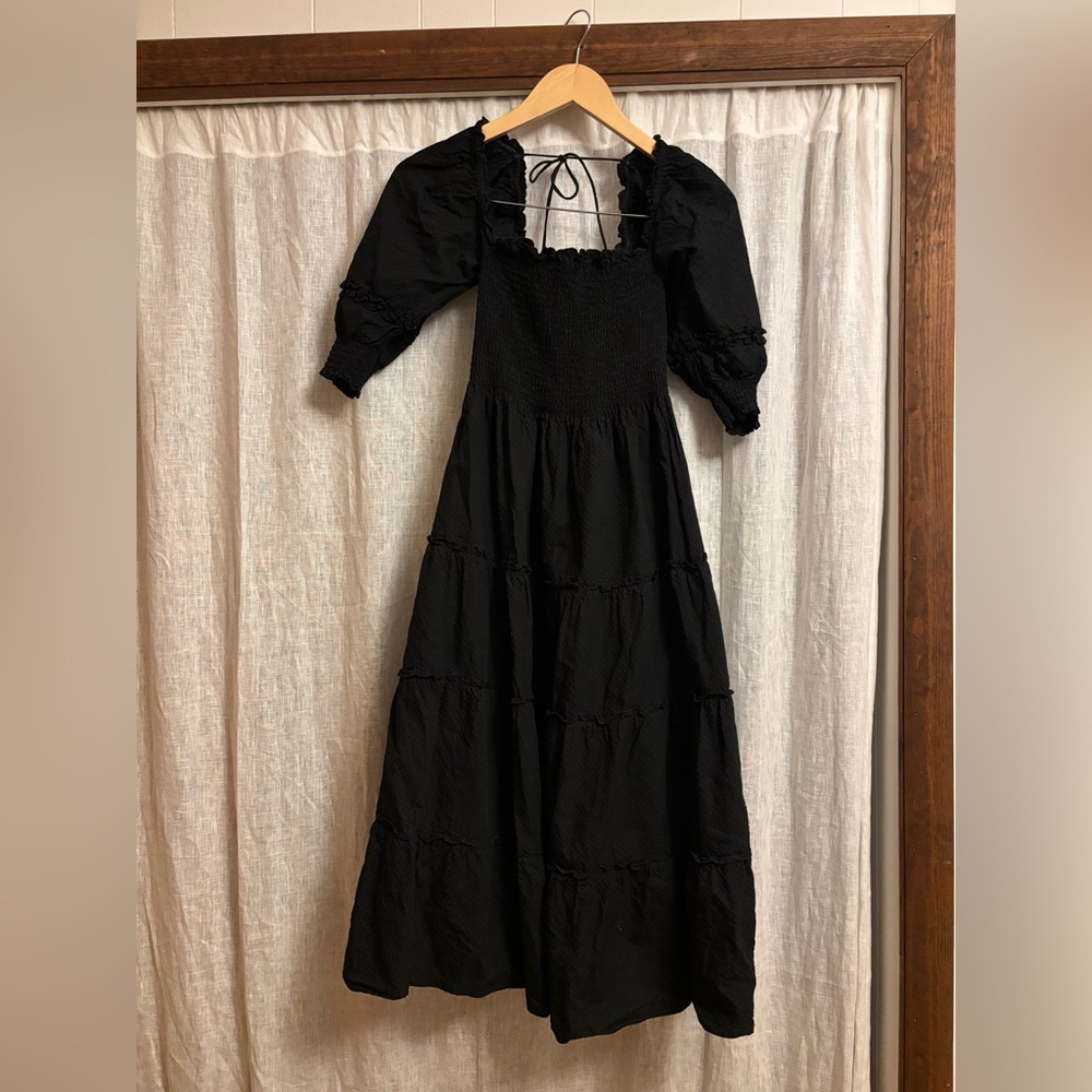 Hill House Black Puff-Sleeve Smocked Maxi Dress